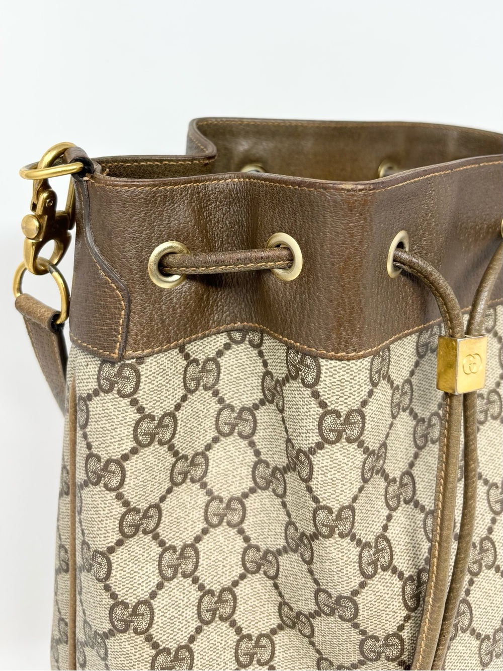 Vintage Gucci Ophidia GG Supreme Web Stripe Drawstring Bucket Bag Crossbody - Picture 5 of 16